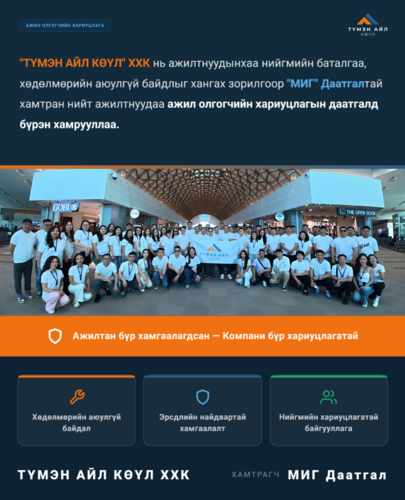 Бид ажилтнуудаа ажил олгогчийн хариуцлагын даатгалд бүрэн хамрууллаа